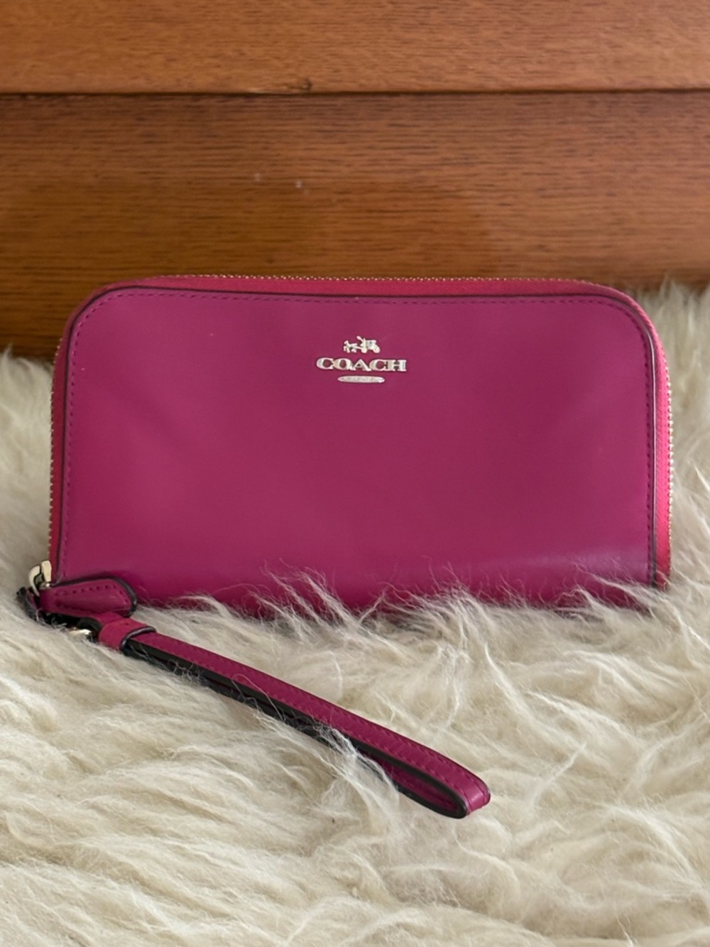 Coach Darcy Magenta Accordion Zip-Around Wristlet Wallet